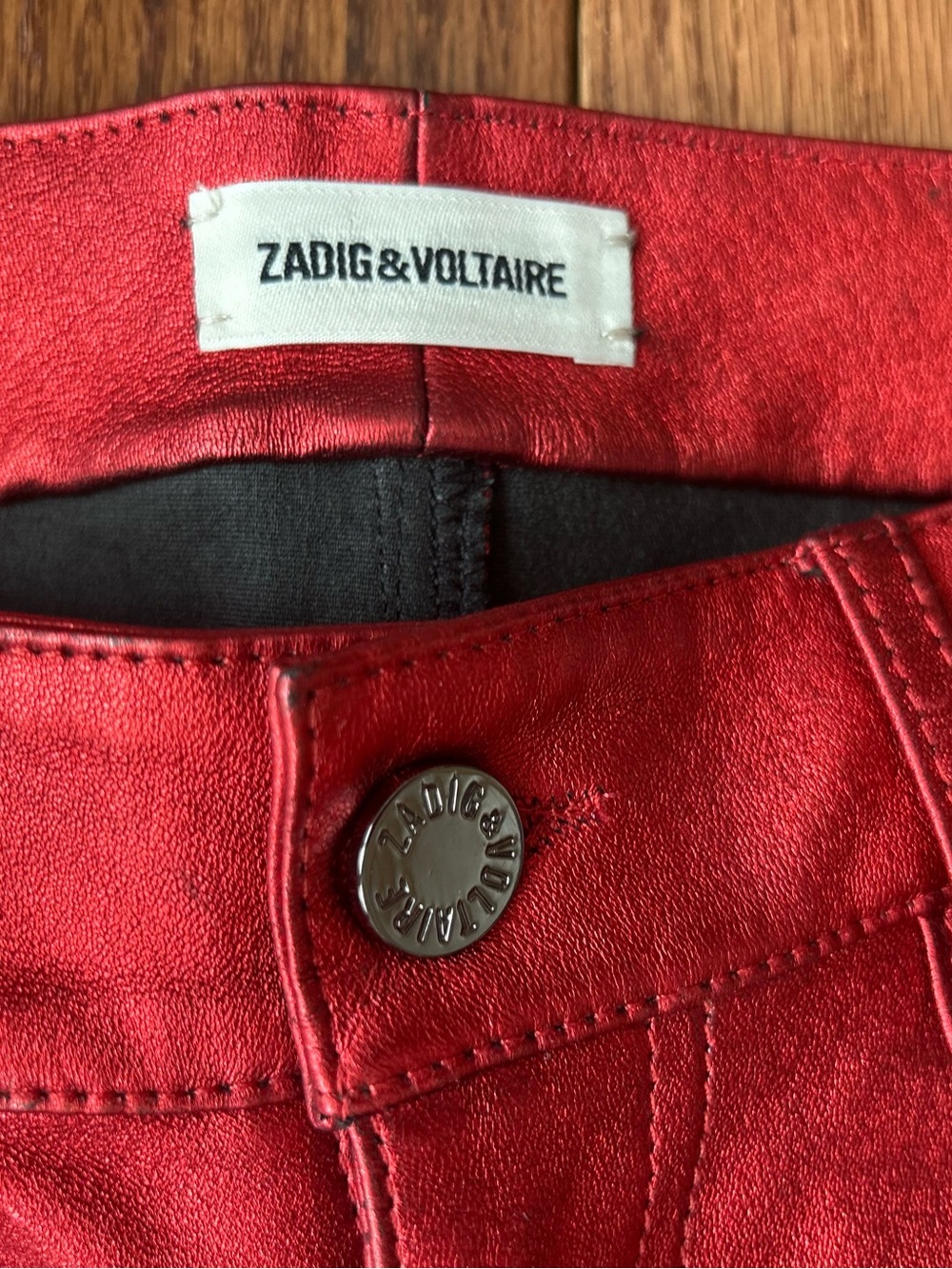 Zadig & Voltaire Red Metallic Leather Skirt with Branded Snap